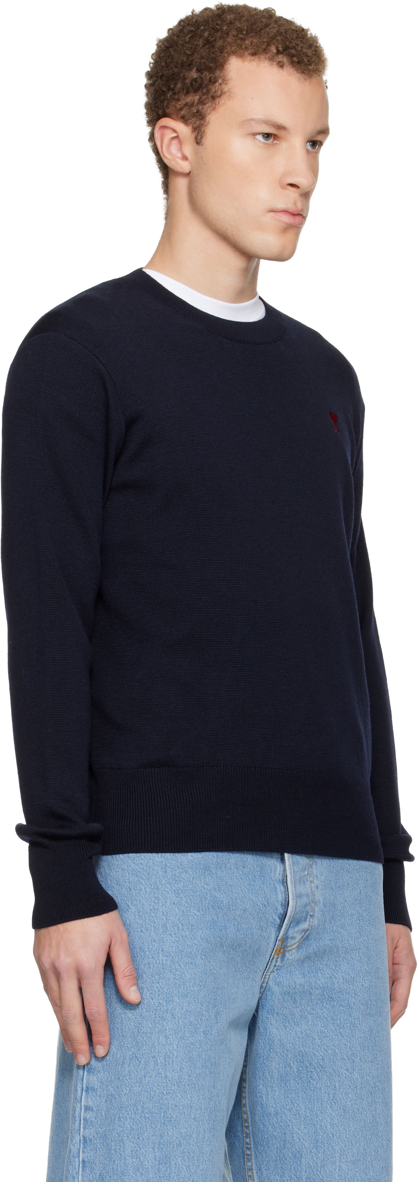 Sveter AMI Wool Ami De Coeur Crewneck Sweater Navy | H25HKS826.001, 1