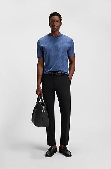 Tričko BOSS Houndstooth Jacquard T-Shirt Modrá | 50518869, 1