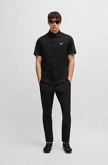 Košeľa BOSS BOSS Knitted Cotton Regular Fit Shirt Čierna | 50533149, 1