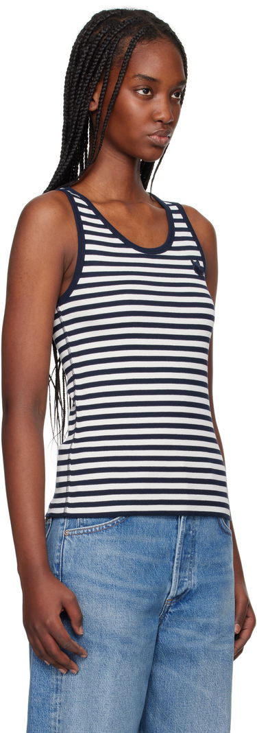 Tielko MAISON KITSUNÉ Maison Kitsuné Fox Patch Striped Ribbed Tank Top Biela | OW00609KA0028, 1