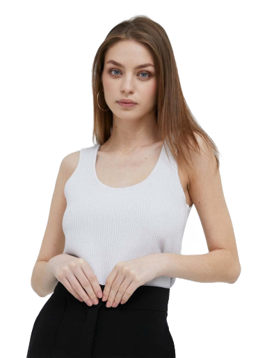 Tielko DKNY Lurex Ribbed Square Neck Knit Tank Top Biela | P3DSAJ09