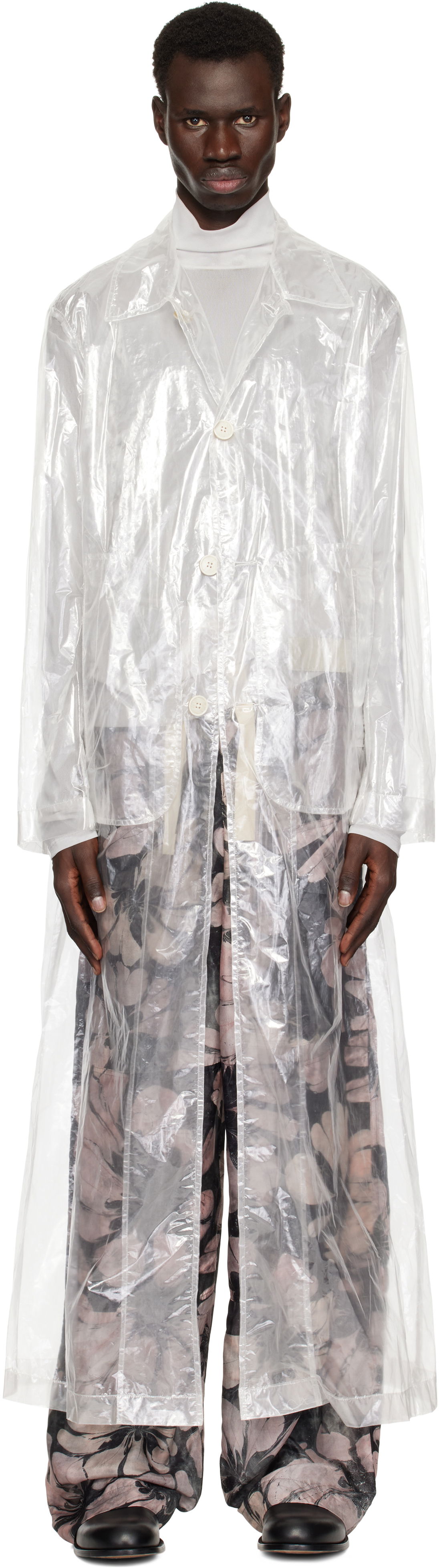 Pláštenka Dries Van Noten Dries Van Noten Transparent Nylon Long Coat Biela | 251-020213-1257, 0