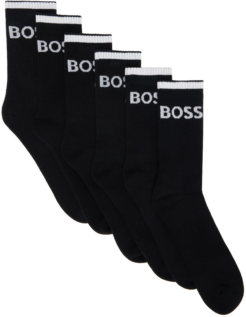 Ponožky BOSS Six-Pack Ribbed Short Socks Čierna | 50510168, 0