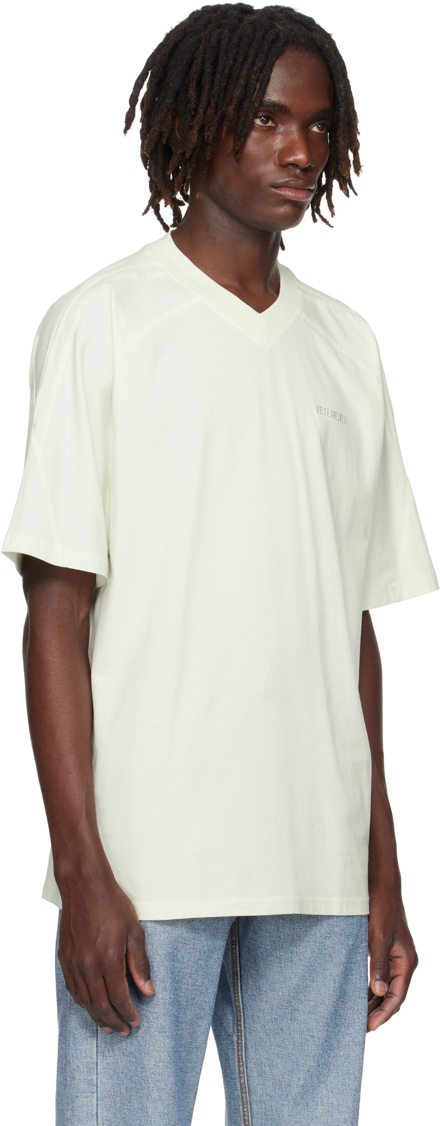 Tričko VETEMENTS Cut-Up V-Neck T-shirt Biela | UH76TR260I, 1
