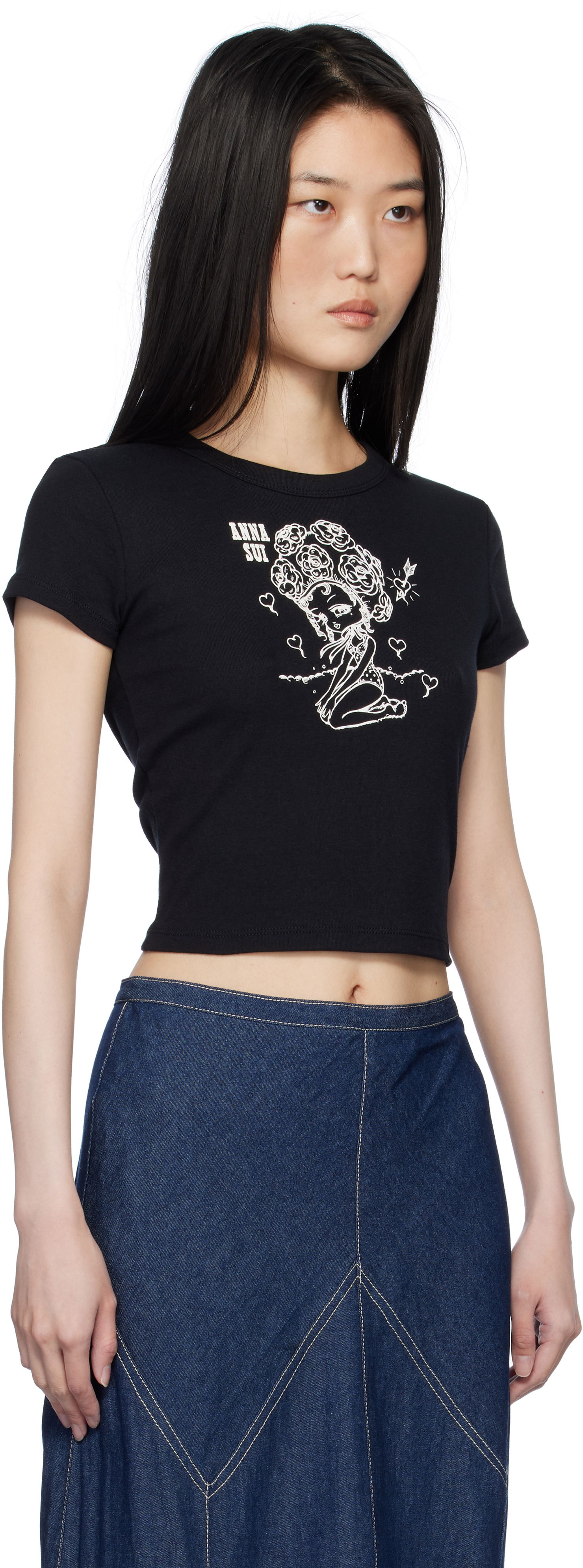 Crewneck Beach Girl Graphic Cropped T-Shirt