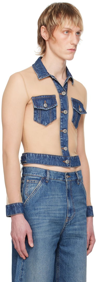 Crop Top Coperni Coperni Illusion Denim Shirt Béžová | COPT53569, 1
