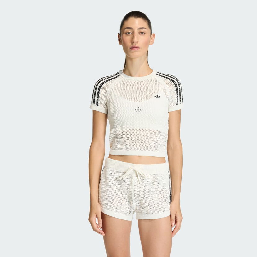 Crop Top adidas Performance Knitted Crochet Cali Cropped T-Shirt Biela | KE0200