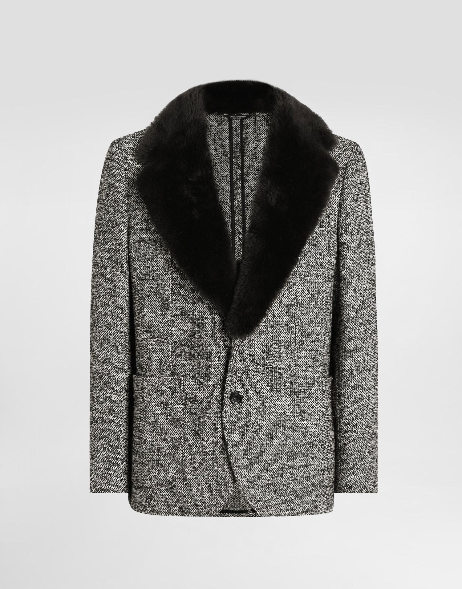 Bunda Dolce & Gabbana Dolce & Gabbana Single-Breasted Dotted Wool Jacket with Fur Collar Šedá | G2VJ9ZFMZAKS8030, 0