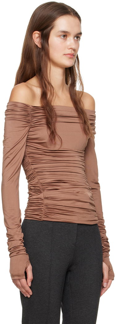Tričko Helmut Lang Ruched Long Sleeve Top Hnedá | N10HW513, 1