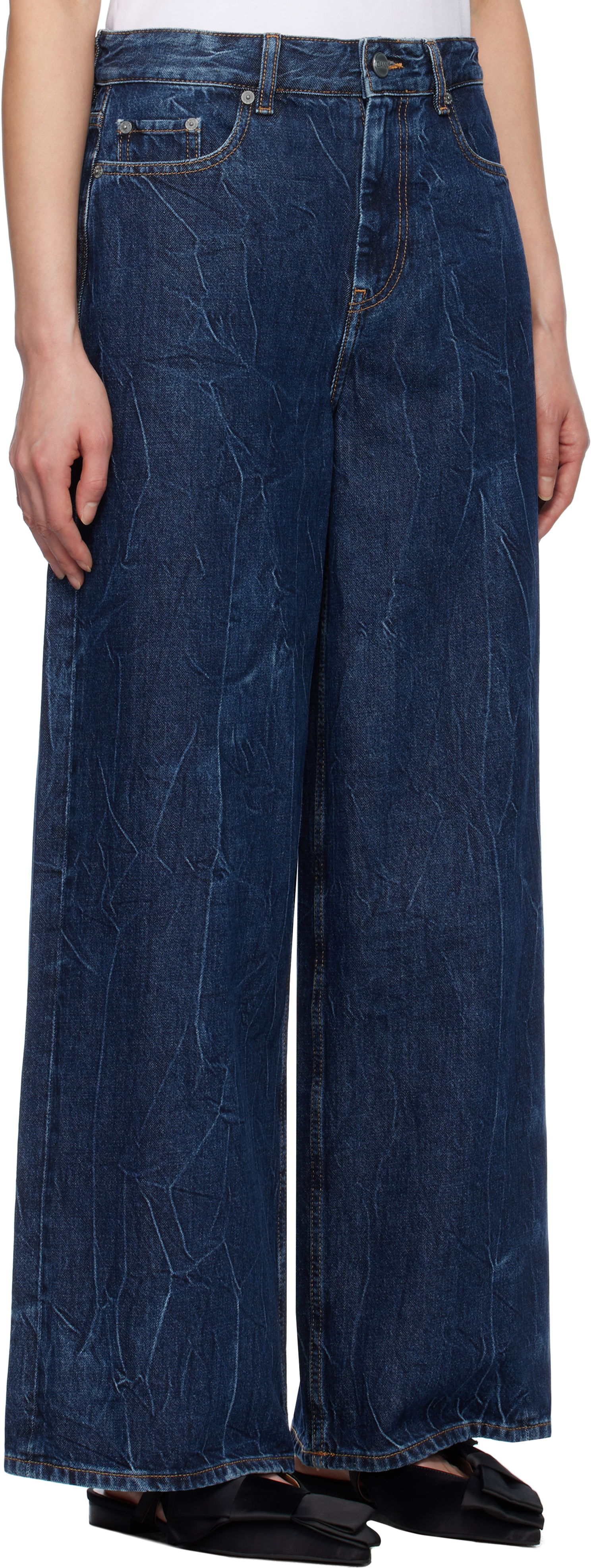 GANNI Crinkled Future Denim Marri Wide-Leg Jeans