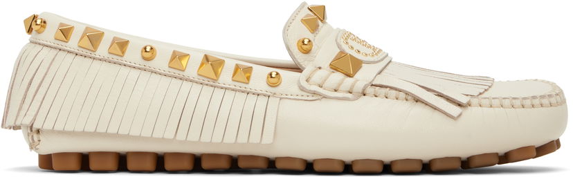 Tenisky a topánky Valentino Valentino Garavani Plaster Caster Driver Loafers with Fringes and Pyramid Studs Biela | 6W2S0LL2FFW