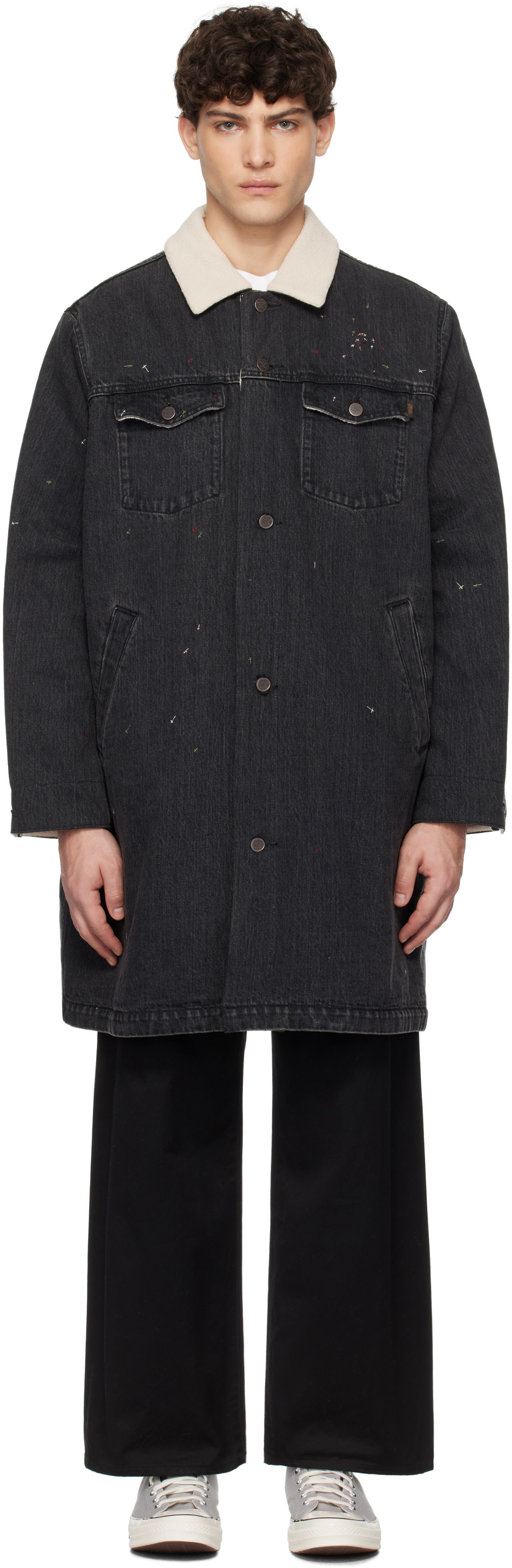 Kabáty UNDERCOVER Undercover Sherpa Fleece-Lined Denim Coat Čierna | UC2D4306, 0