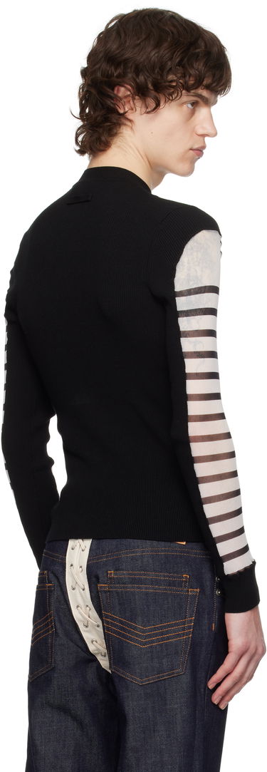 Sveter Jean Paul Gaultier Jean Paul Gaultier Bi-Material Marinière Striped Sweater Čierna | 25/33-F-PL069-T574-0100, 2