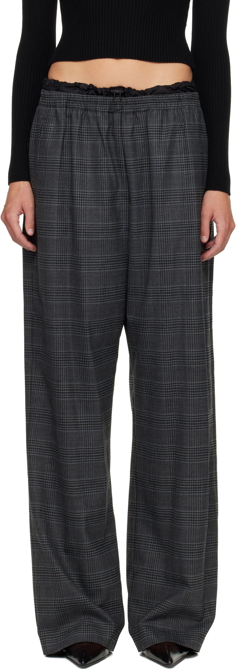 Nohavice Diesel Plaid Wide-leg Drawstring Waist P-Yrite Trousers Šedá | A18382 0DEBS
