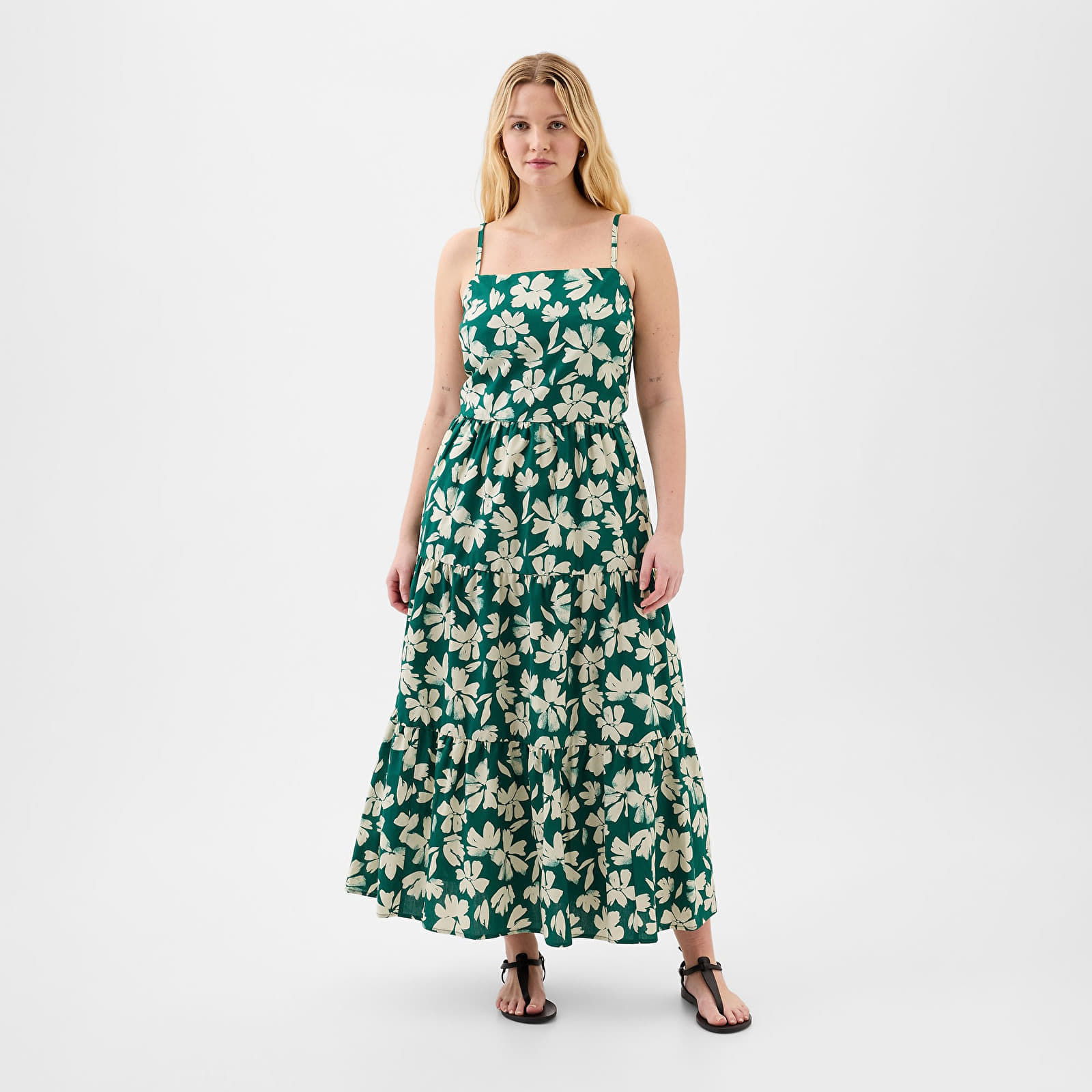 GAP Dresses Tiered Maxi Dress Green Floral