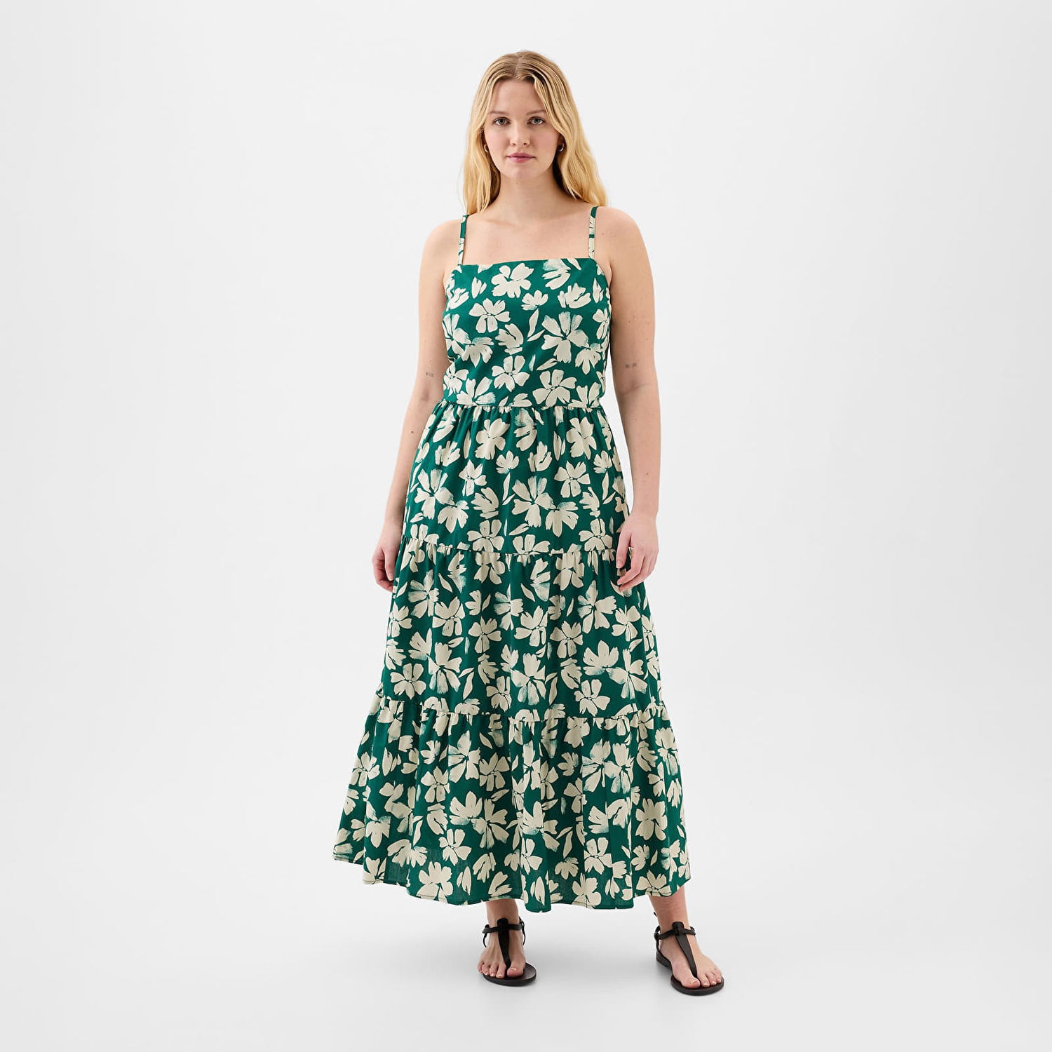 Šaty GAP Dresses Tiered Maxi Dress Green Floral Zelené | 888463-01, 0