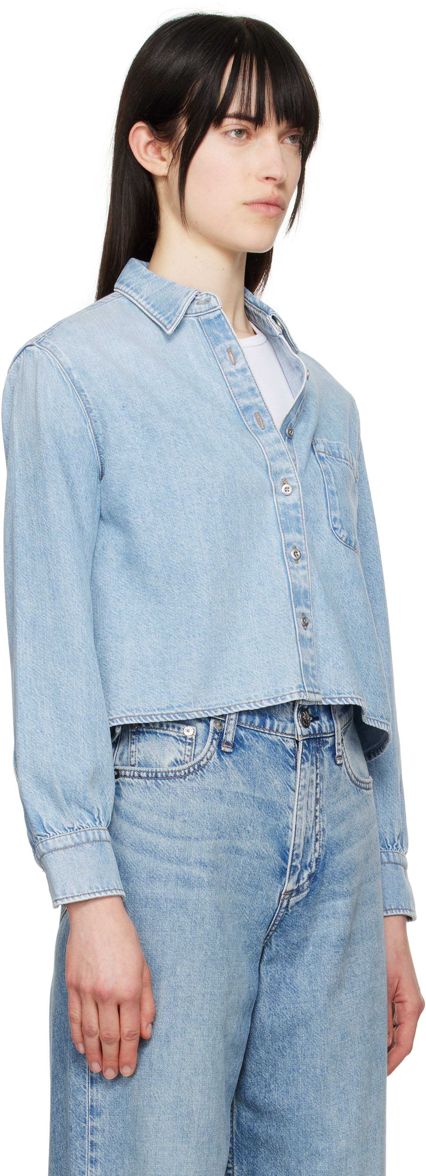 Košeľa rag & bone Rag & Bone Featherweight Cropped Maxine Denim Shirt Modrá | WDD25S1446UFGR, 1