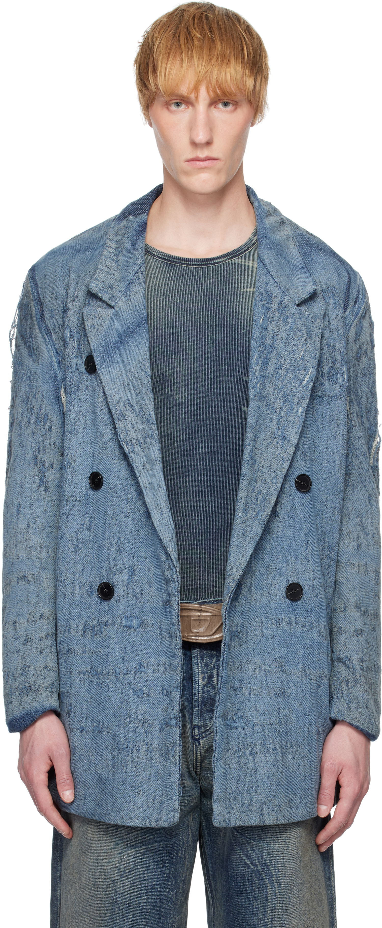 Bunda Diesel D-Pekka-Fsg2 Distressed Denim Blazer Modrá | A19364-068RQ-01, 0