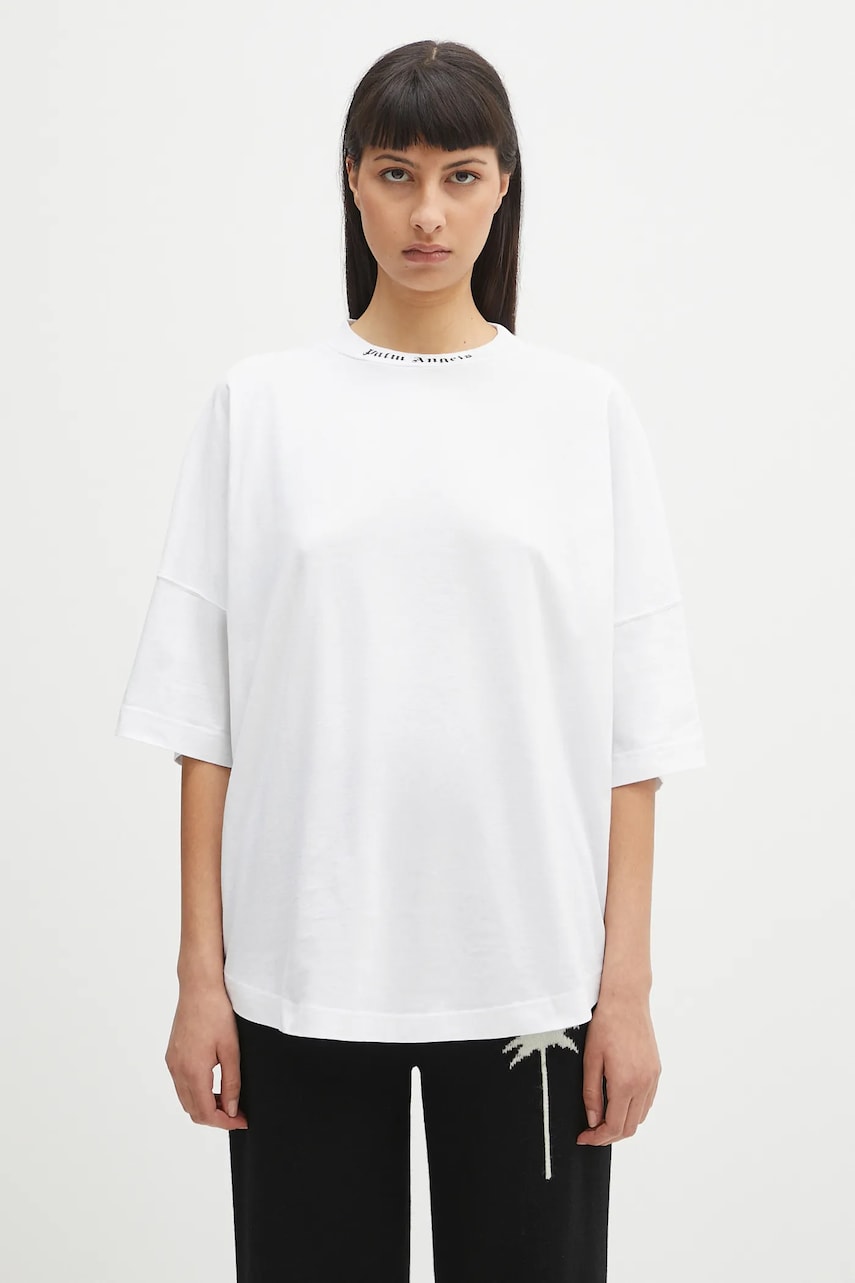Tričko Palm Angels Palm Angels Back Curved Logo Loose T-Shirt Biela | PWAA023S25JER0040110, 0