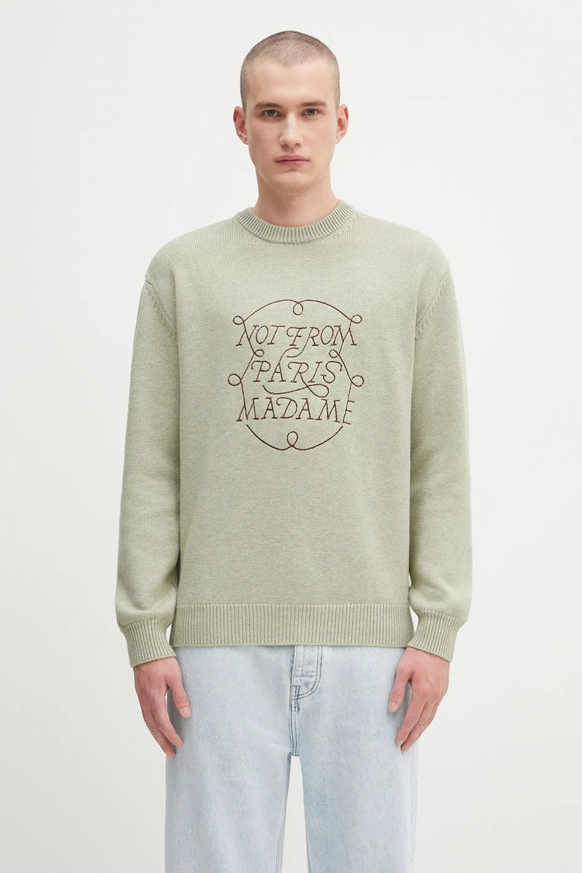 Sveter Drôle de Monsieur Drôle de Monsieur La Maille Slogan Tresses Wool Sweater Zelené | H.PO191.WO023