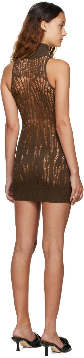 Šaty GUIZIO Guizio Distressed Knit Mini Dress Hnedá | KTD 2, 2