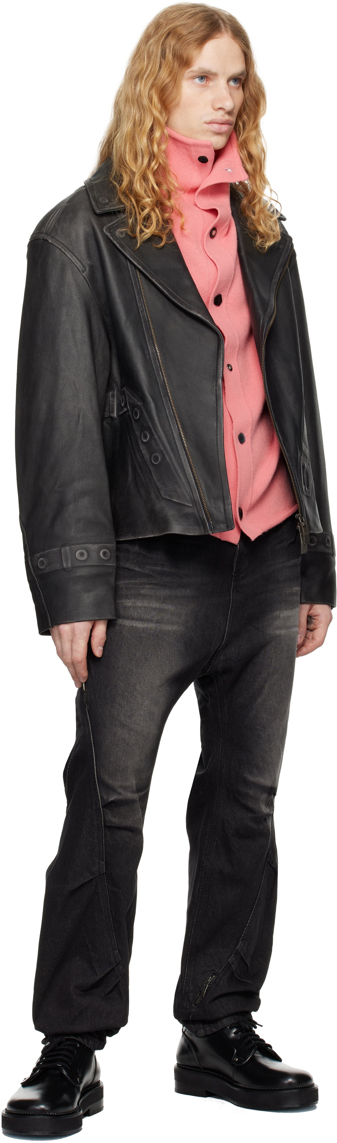 Leather Jacket With Belt Embossing