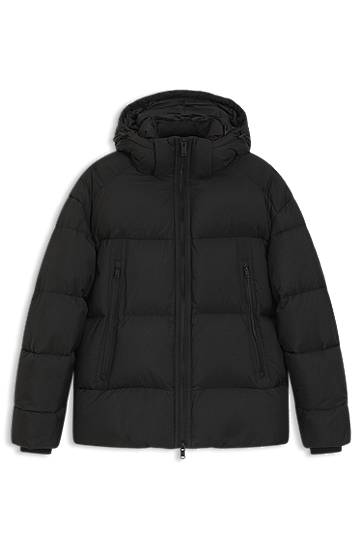 Prešívaná bunda BOSS Oversized-fit Hooded Puffer Jacket in Crinkle Ripstop Čierna | 50543618