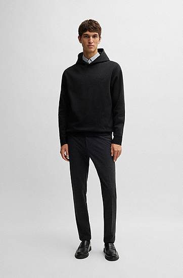 Mikina BOSS BOSS Pinstripe Cotton-Blend Hoodie Čierna | 50531324, 1
