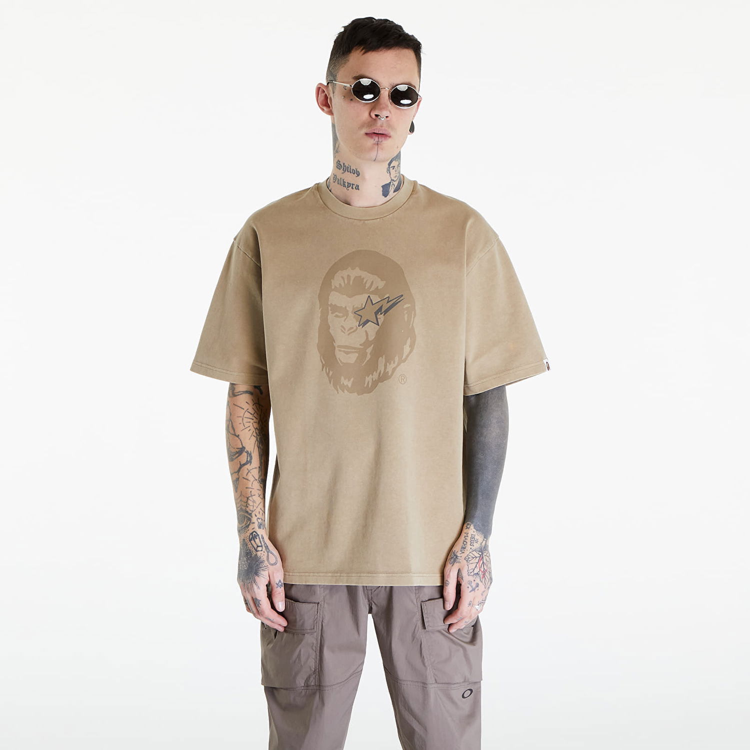 Tričko BAPE A BATHING APE World Gone Mad Garment Dyed Tee Beige Béžová | 001CSK301318M BEI, 0