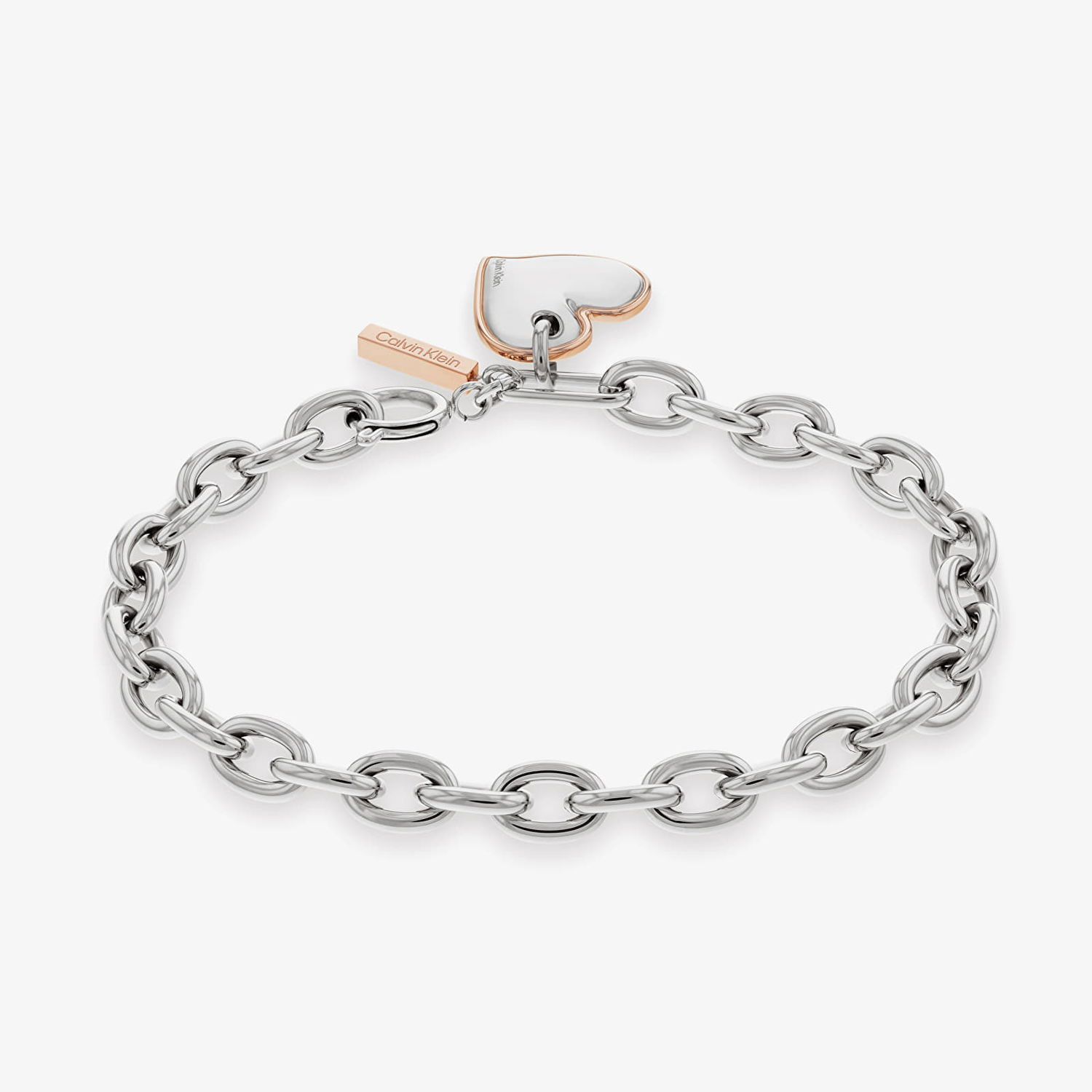 Náramok CALVIN KLEIN Two-Tone Oval Link Heart Charm Bracelet Metalická | 35000296, 0