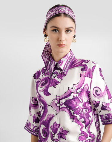 Košeľa Dolce & Gabbana Dolce & Gabbana Majolica Print Silk Blouse Fialová | F5T50THI1TKIP3TN, 3