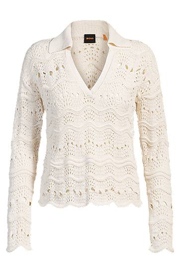 Sveter BOSS Open-Knit Johnny-Collar Sweater Biela | 50537850, 0