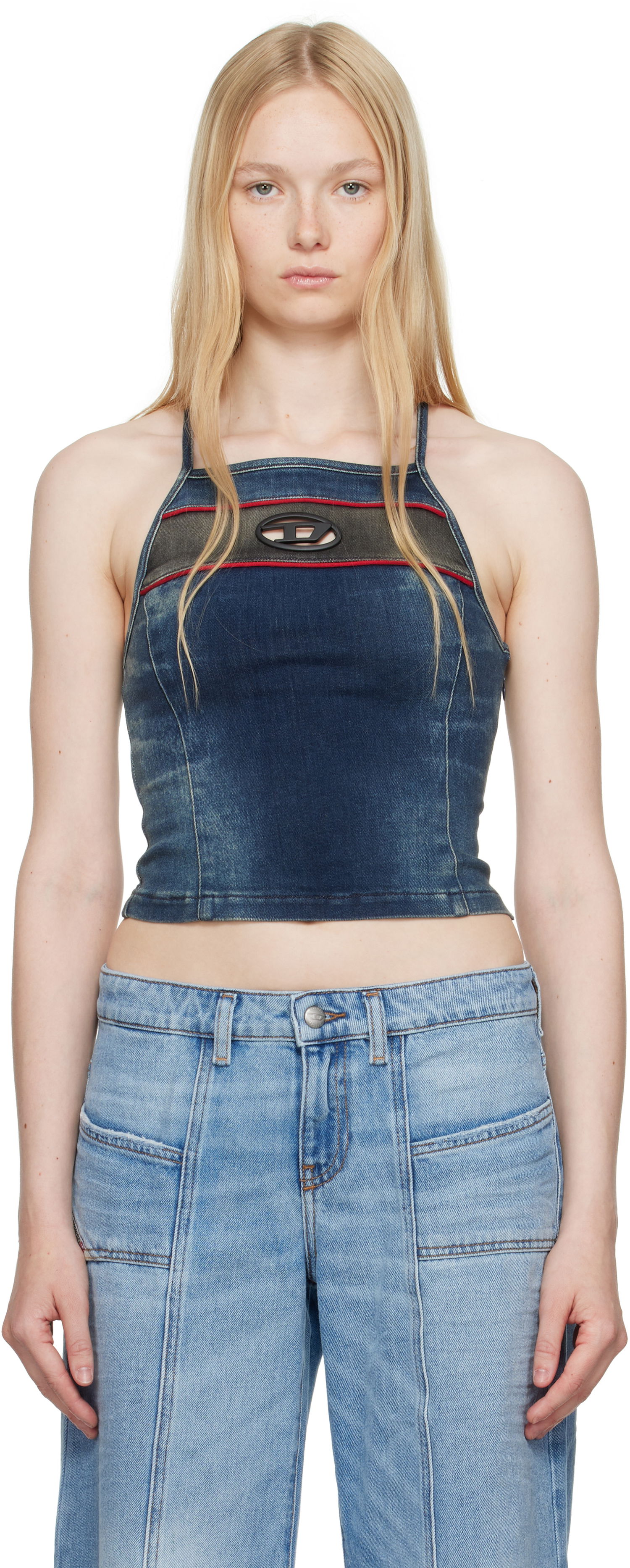 Tielko Diesel Diesel De-Pilu-S Denim Crop Top Modrá | A17349 0ABCZ, 0