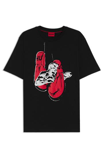 Tričko BOSS Jersey T-Shirt with Boxing Graphic Čierna | 50542560