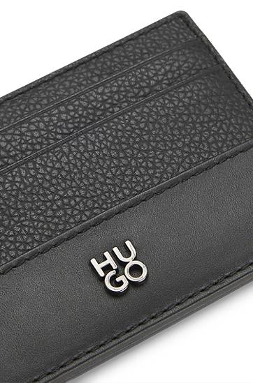 Peňaženka BOSS Leather card holder with stacked-logo trim Čierna | 50548764, 1