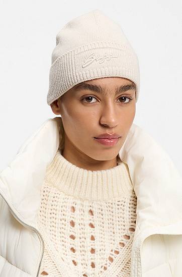 Kulicha BOSS Knitted beanie hat with embroidered logo Biela | 50558673, 1