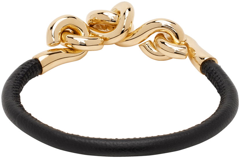 Náramok Bottega Veneta Leather Bracelet with Gold-Tone Hardware Čierna | 777032 VAHUA