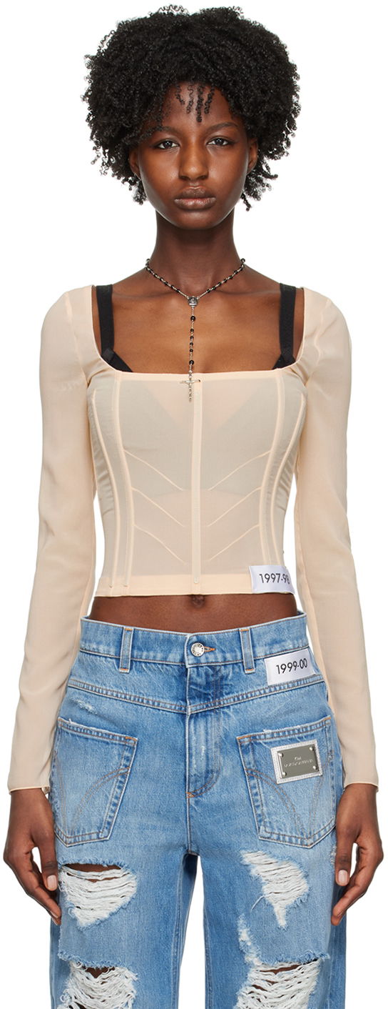 Crop Top Dolce & Gabbana Beige Kim Kardashian Edition Boning Top Béžová | F773AT FUAA1, 0