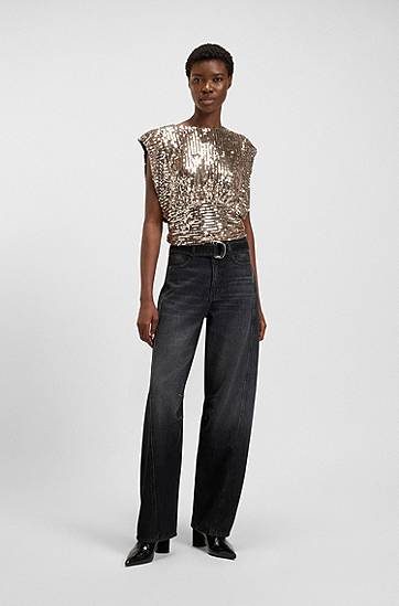 Džínsy BOSS Balloon-leg Jeans Rigid Denim with Belt Čierna | 50548453, 1