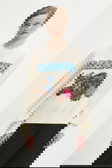 Sveter GANNI Wool Mix Graphic Fluffy Puppy Love Sweater Rôznofarebný | K2562, 0
