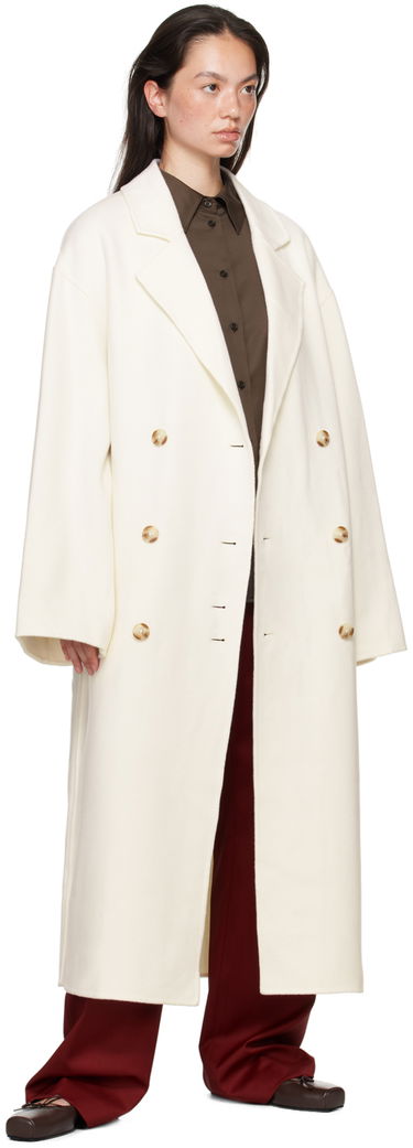 Kabáty Loulou de Saison Loulou de Saison Borneo Double-Breasted Long Coat Biela | BORNEO, 3