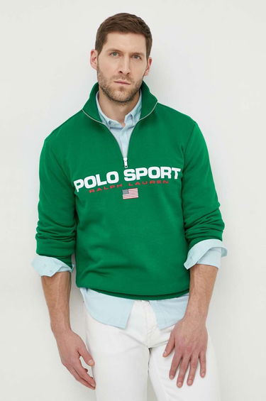 Mikina Polo by Ralph Lauren Green Quarter-Zip Sweatshirt with Logo Print Zelené | 710835766, 3