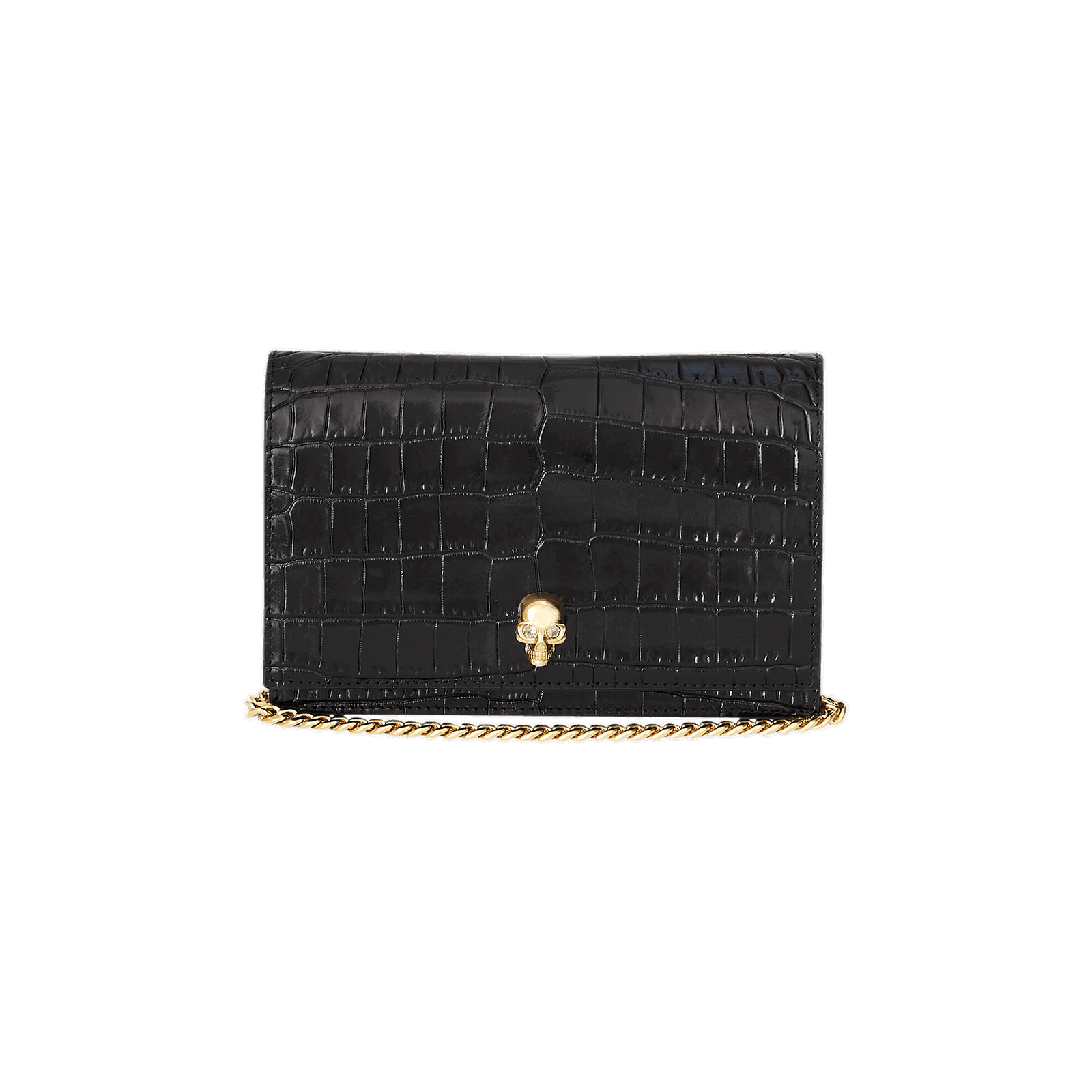 Alexander McQueen Small Skull Croc-Embossed Leather Chain Wallet