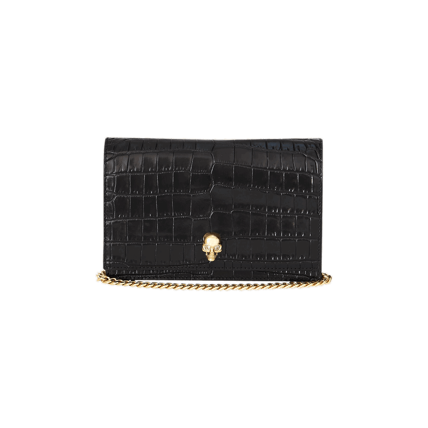 Peňaženka Alexander McQueen Alexander McQueen Small Skull Croc-Embossed Leather Chain Wallet Čierna | 6130881HB0G1001, 0