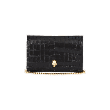 Peňaženka Alexander McQueen Alexander McQueen Small Skull Croc-Embossed Leather Chain Wallet Čierna | 6130881HB0G1001, 0