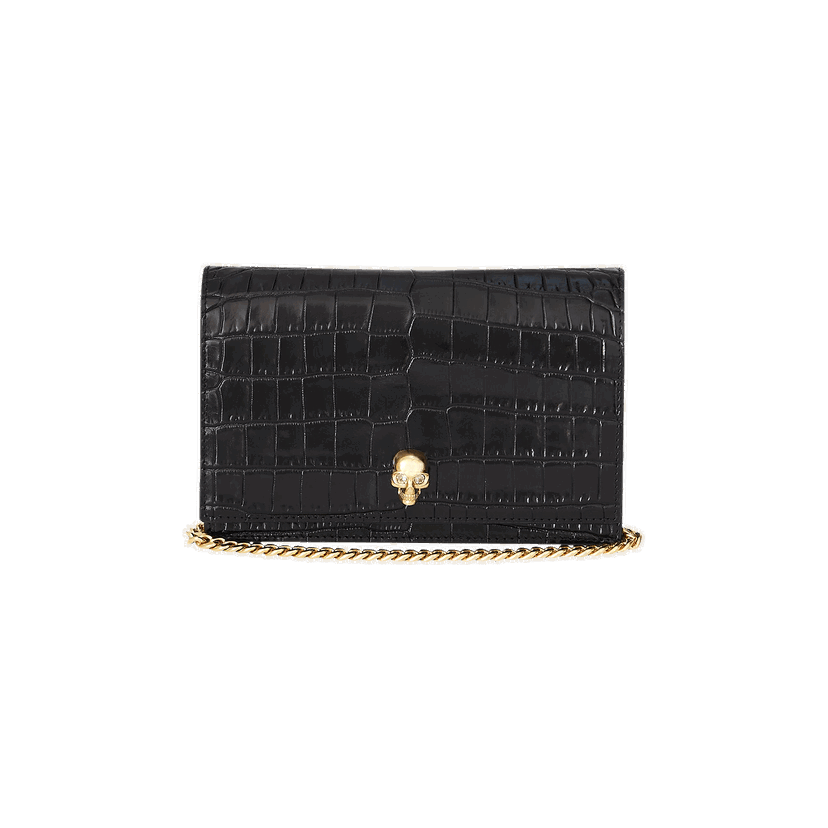 Peňaženka Alexander McQueen Alexander McQueen Small Skull Croc-Embossed Leather Chain Wallet Čierna | 6130881HB0G1001