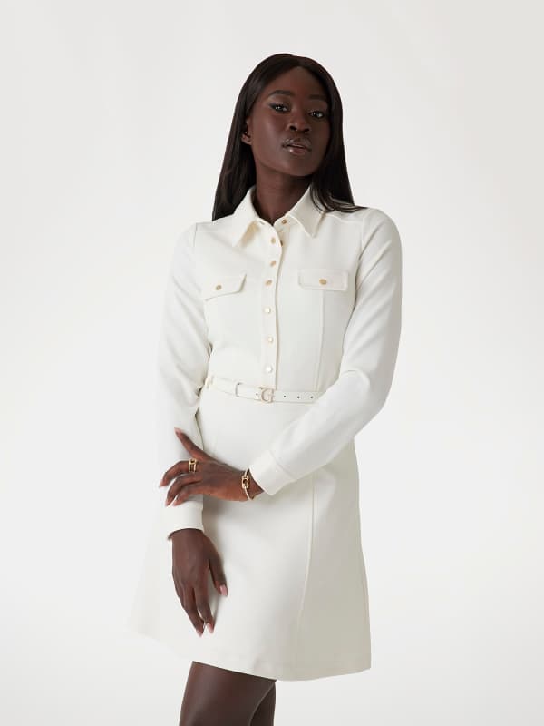Šaty GUESS Flared Mini Shirt Dress with Belt Biela | W5RK93KCBO2, 0