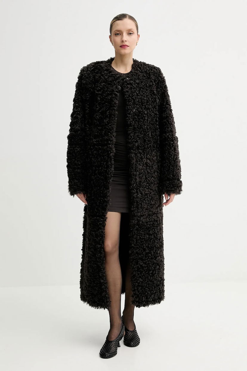 Kabáty STAND STUDIO Stand Studio Renata Long Curly Coat Čierna | 66551.9396
