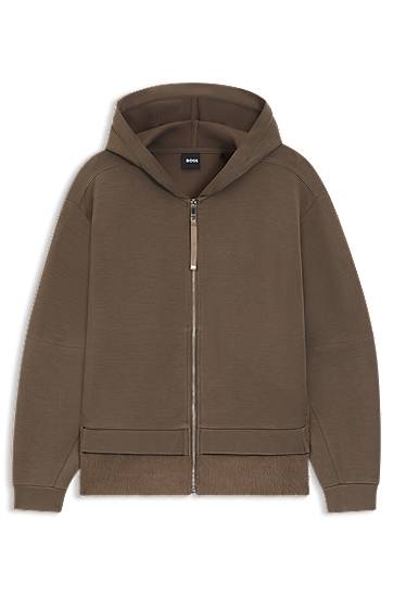 Mikina BOSS Zip-up hoodie in mixed materials Hnedá | 50548731