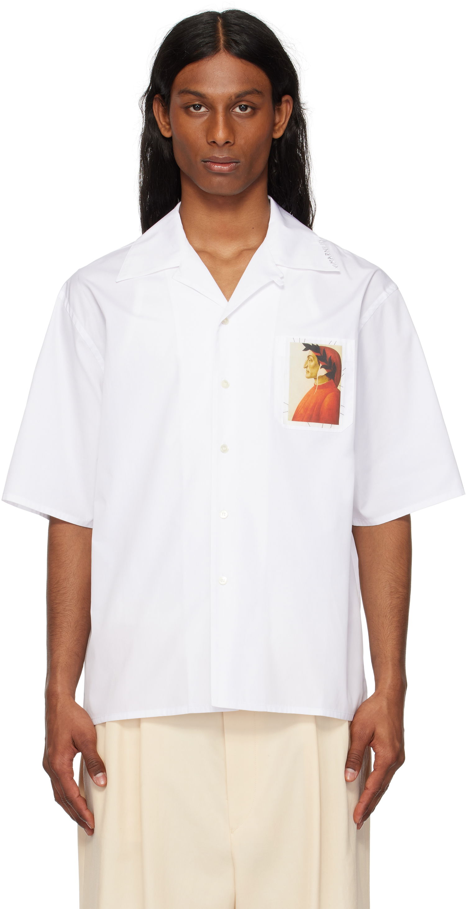 Košeľa Marni Marni Dante Patch Poplin Bowling Shirt Biela | CUMU0213X2 USCX66, 0